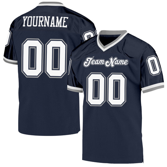 Custom Navy White-Gray Mesh Authentic Throwback Football Jersey - Main View