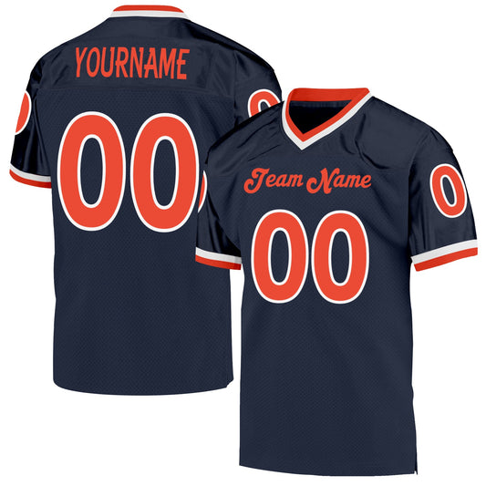 Custom Navy Orange-White Mesh Authentic Throwback Football Jersey - Main View