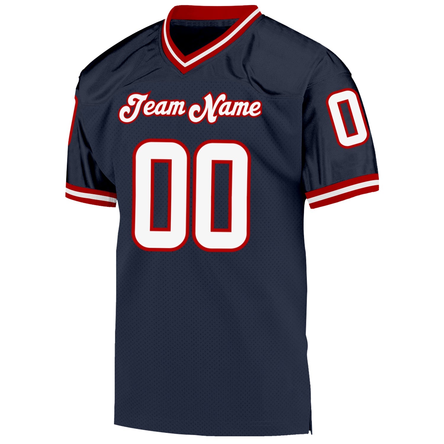 Custom Navy White-Red Mesh Authentic Throwback Football Jersey view 2