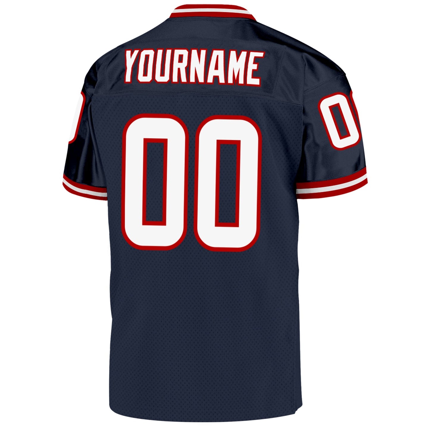 Custom Navy White-Red Mesh Authentic Throwback Football Jersey view 3