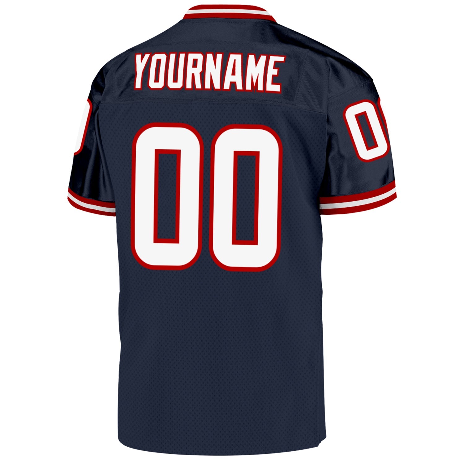 Custom Navy White-Red Mesh Authentic Throwback Football Jersey view 3