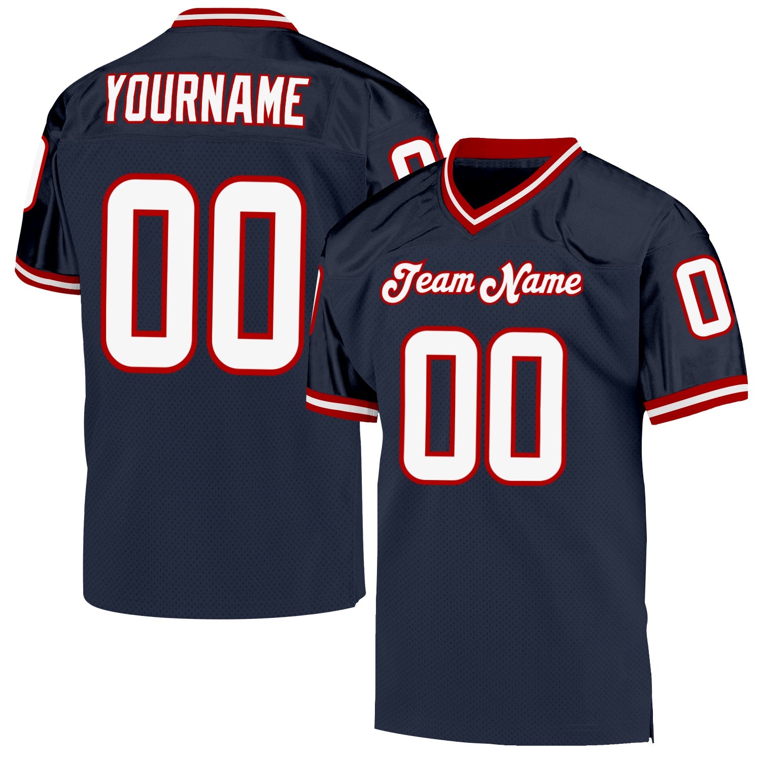 Custom Navy White-Red Mesh Authentic Throwback Football Jersey - Main View