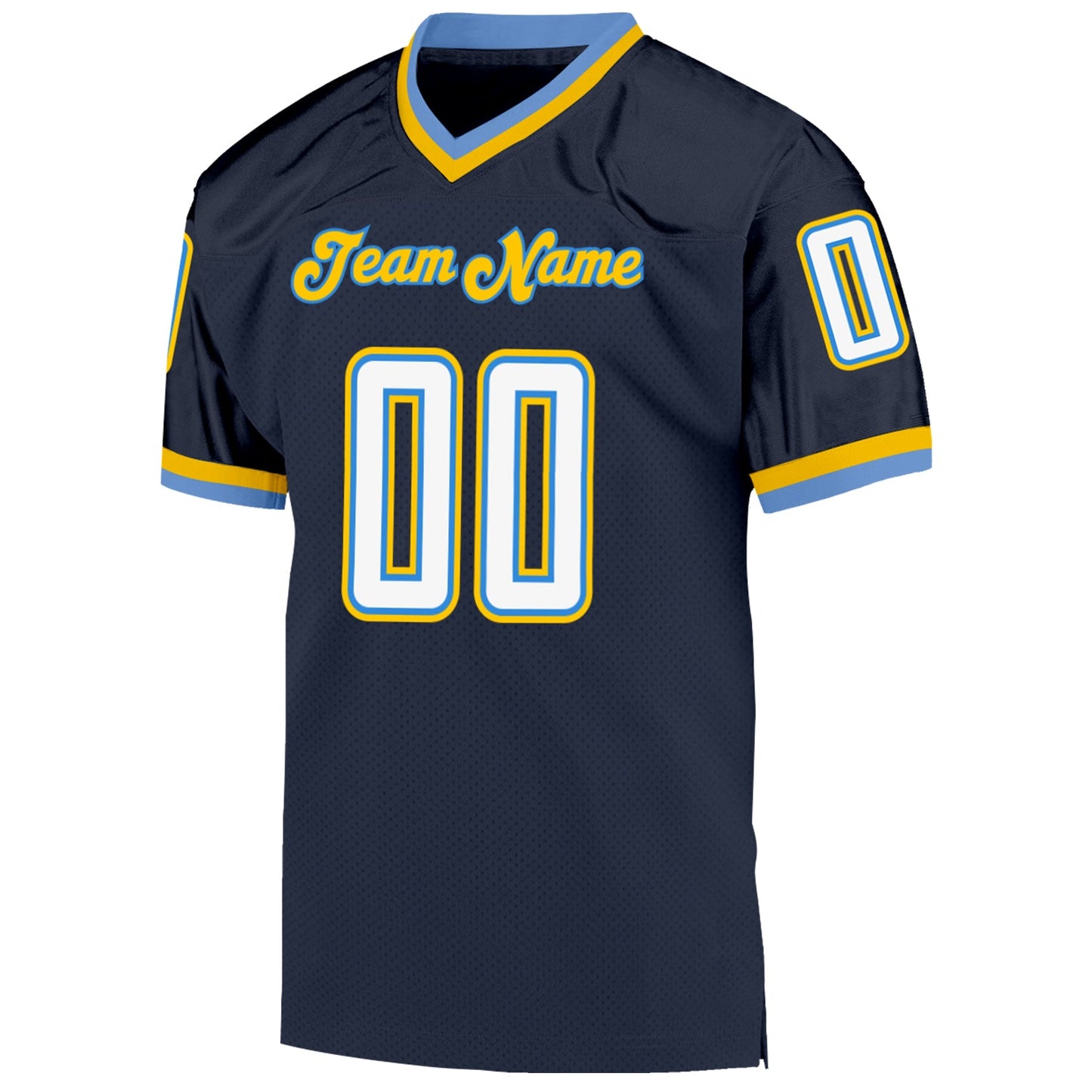 Custom Navy White-Powder Blue Mesh Authentic Throwback Football Jersey view 2