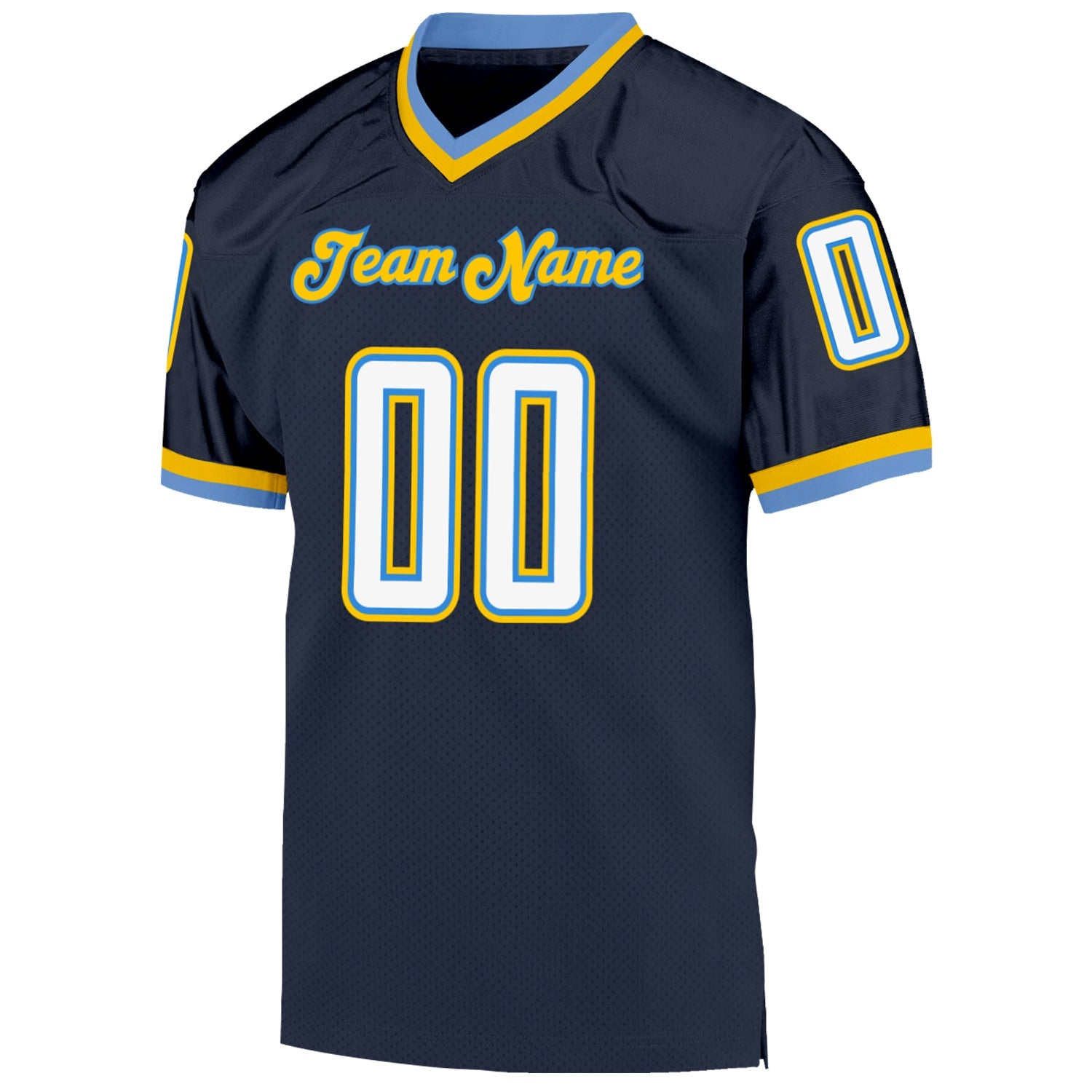 Custom Navy White-Powder Blue Mesh Authentic Throwback Football Jersey view 2