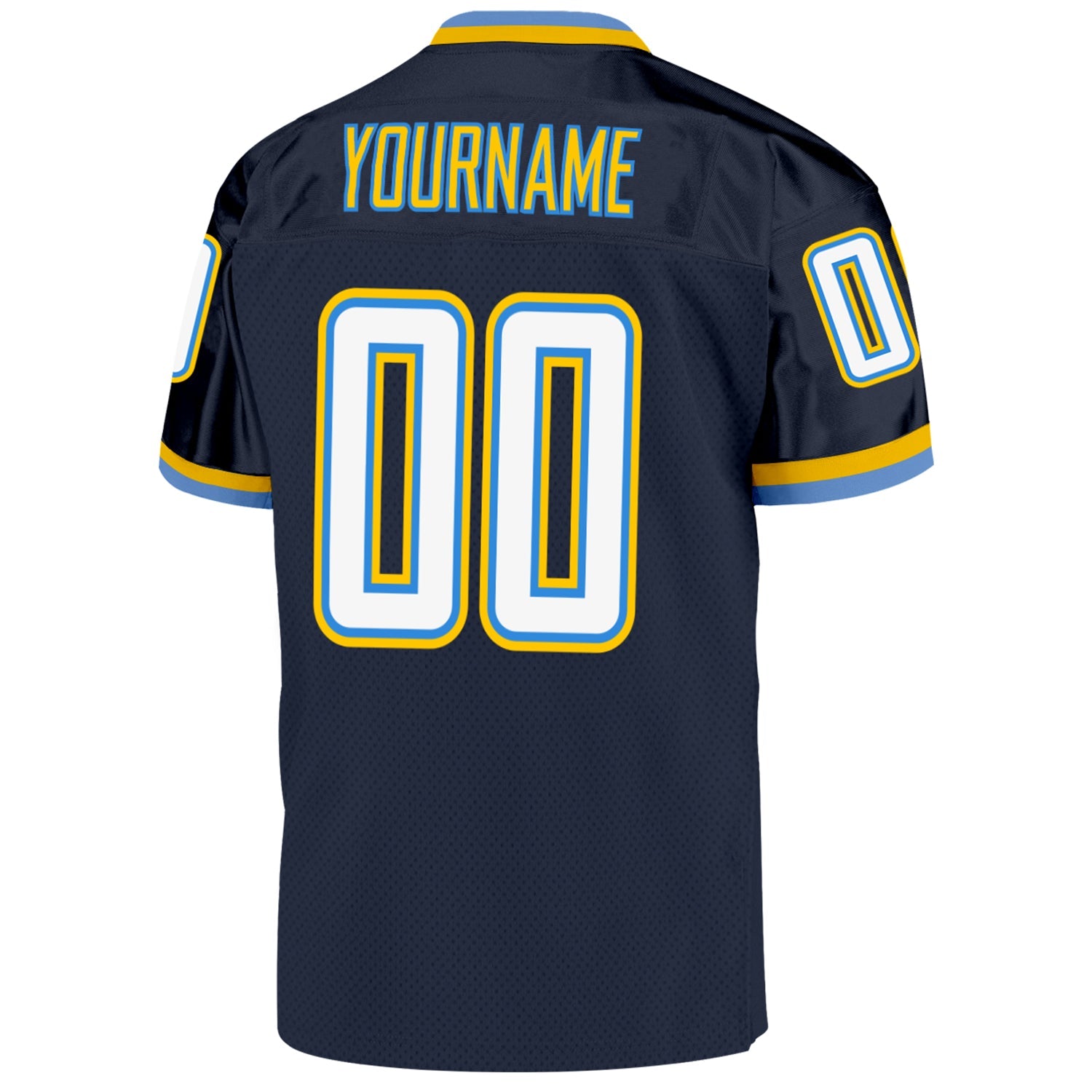 Custom Navy White-Powder Blue Mesh Authentic Throwback Football Jersey view 3