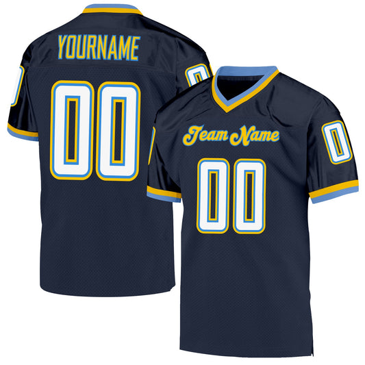 Custom Navy White-Powder Blue Mesh Authentic Throwback Football Jersey - Main View