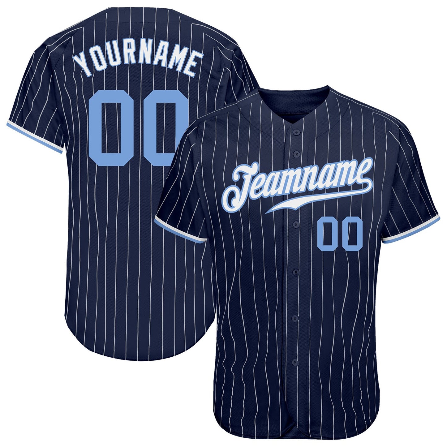 Custom Navy White Pinstripe Light Blue-White Authentic Baseball Jersey - Main View