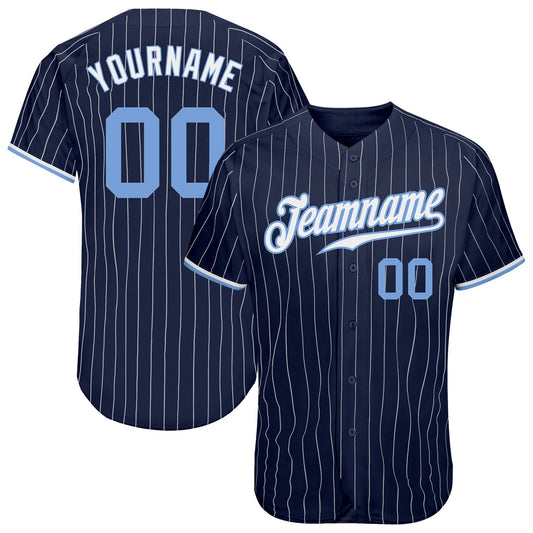 Custom Navy White Pinstripe Light Blue-White Authentic Baseball Jersey - Main View