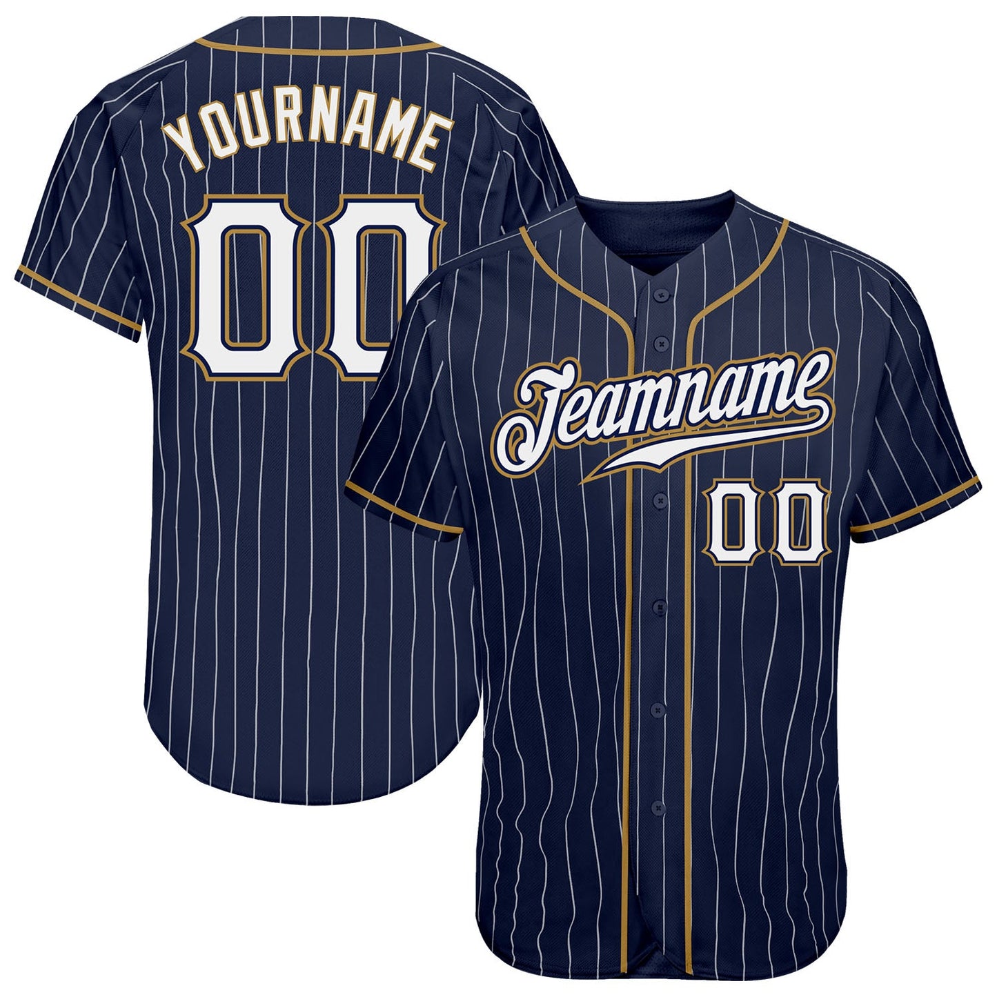 Custom Navy White Pinstripe White-Old Gold Authentic Baseball Jersey - Main View