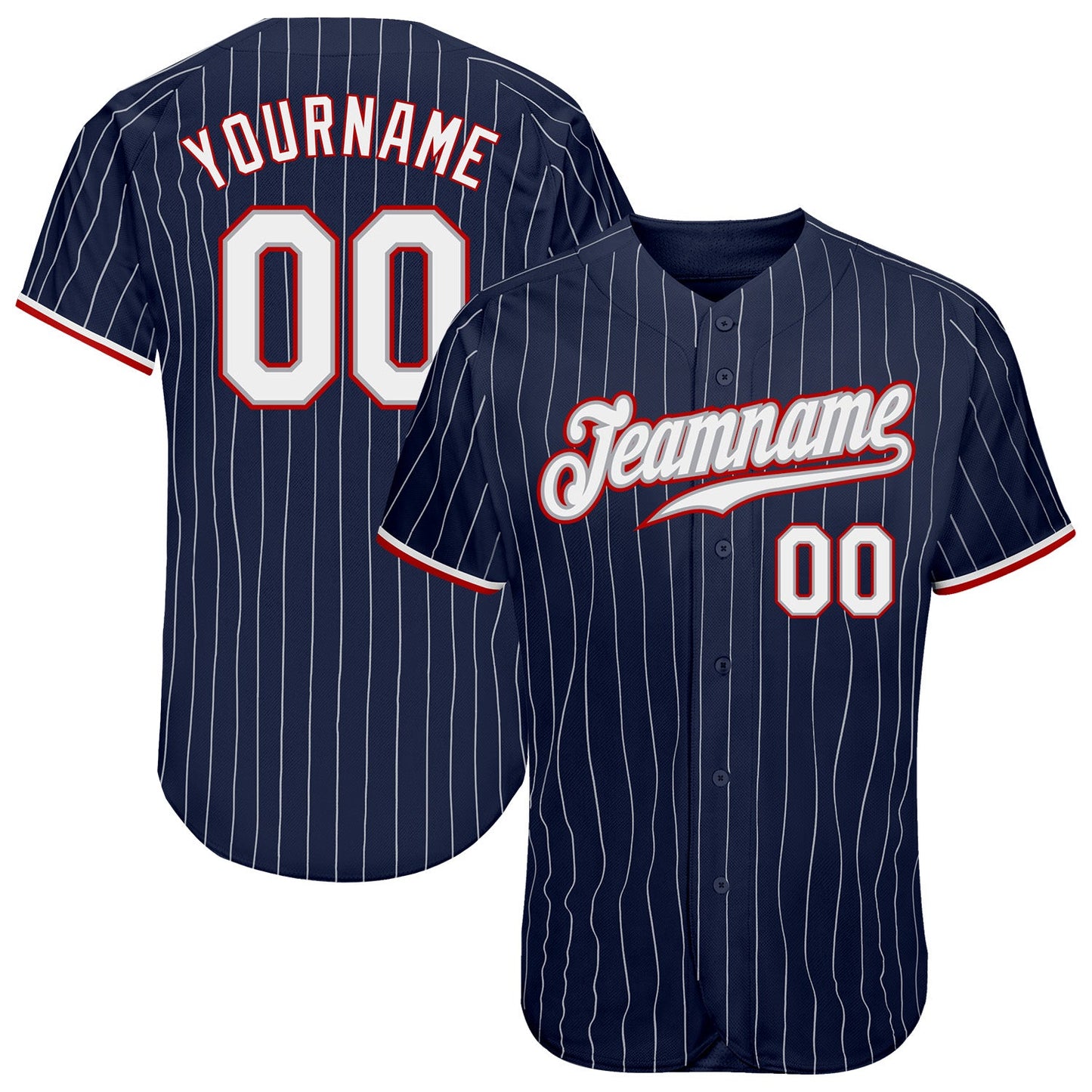 Custom Navy White Pinstripe White-Red Authentic Baseball Jersey - Main View