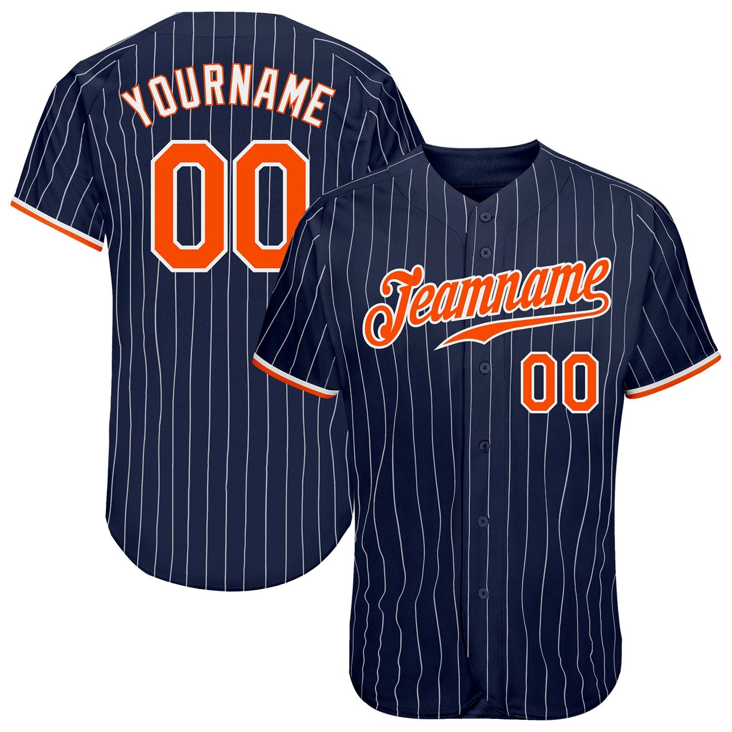 Custom Navy White Pinstripe Orange-White Authentic Baseball Jersey - Main View