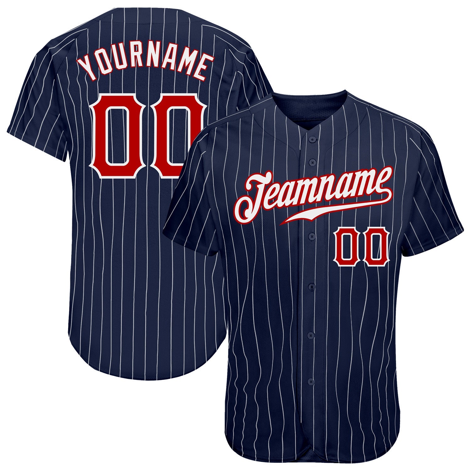 Custom Navy White Pinstripe Red-White Authentic Baseball Jersey - Main View