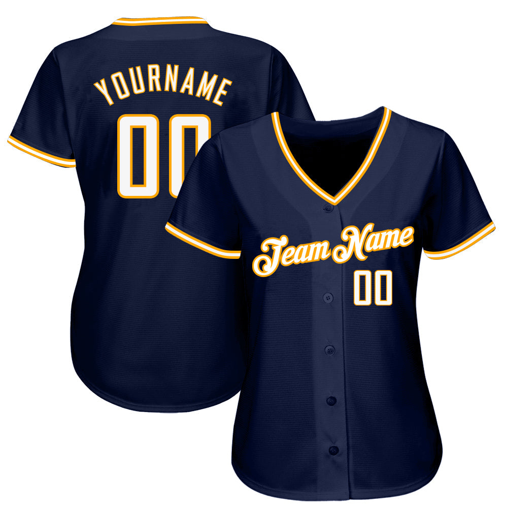 Custom Navy White-Gold Authentic Baseball Jersey view 2
