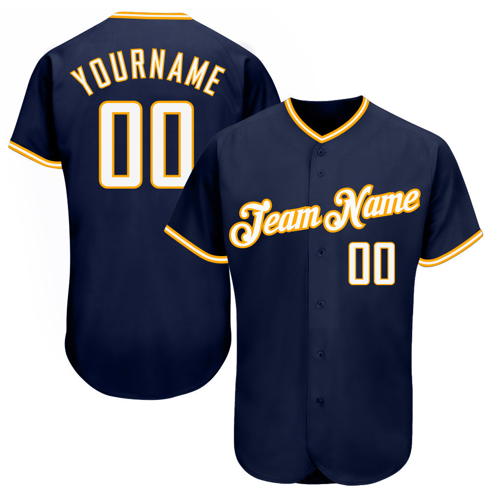 Custom Navy White-Gold Authentic Baseball Jersey - Main View