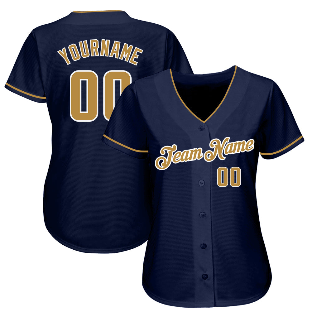 Custom Navy Old Gold-White Authentic Baseball Jersey view 2