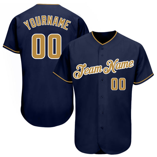 Custom Navy Old Gold-White Authentic Baseball Jersey - Main View