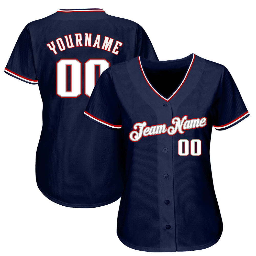 Custom Navy White-Red Authentic Baseball Jersey view 2