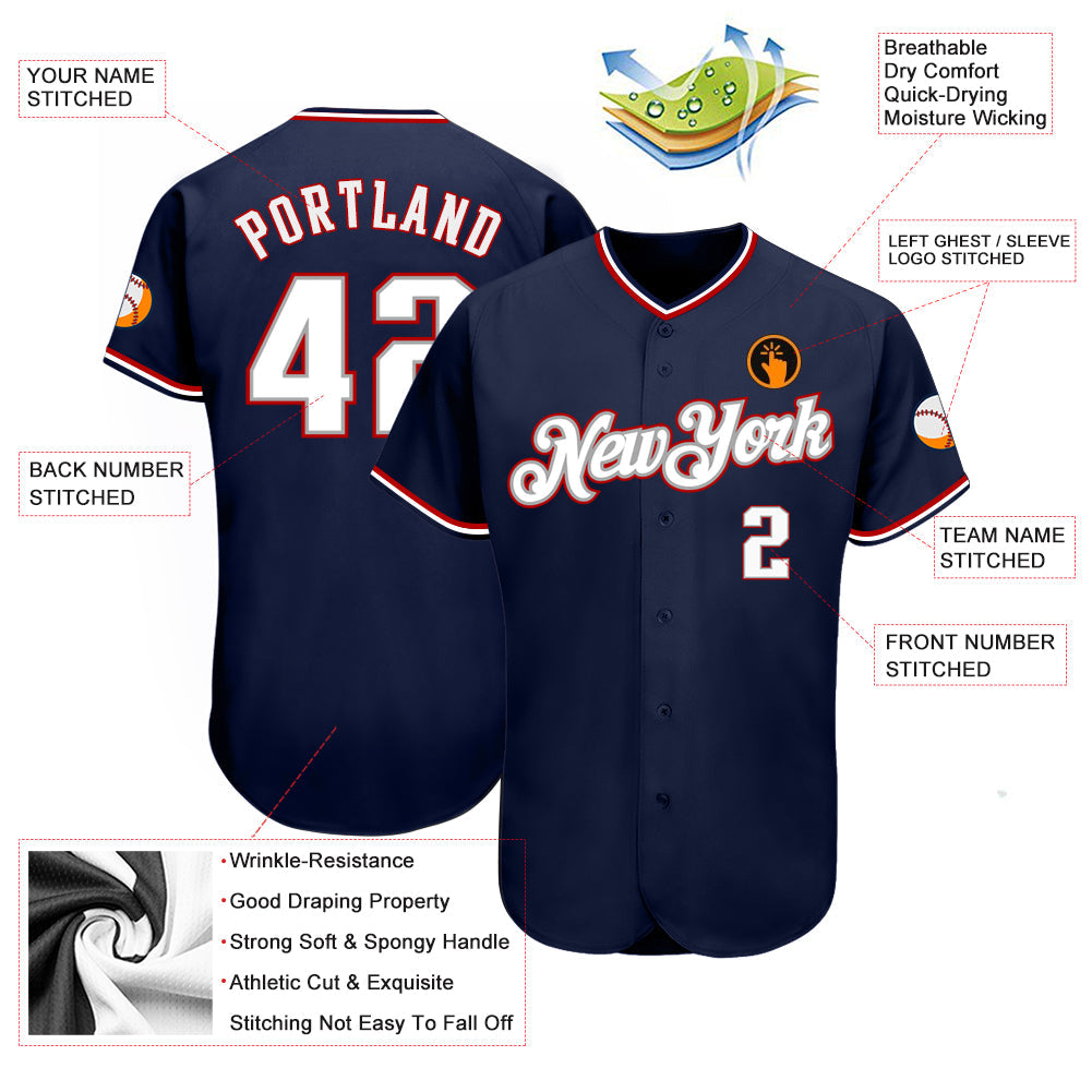Custom Navy White-Red Authentic Baseball Jersey view 3