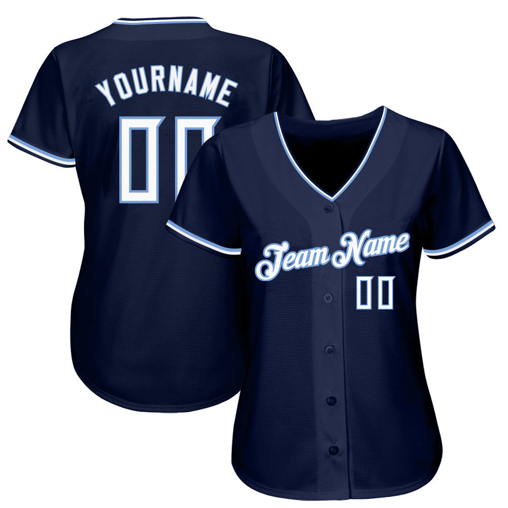 Custom Navy White-Light Blue Authentic Baseball Jersey view 2