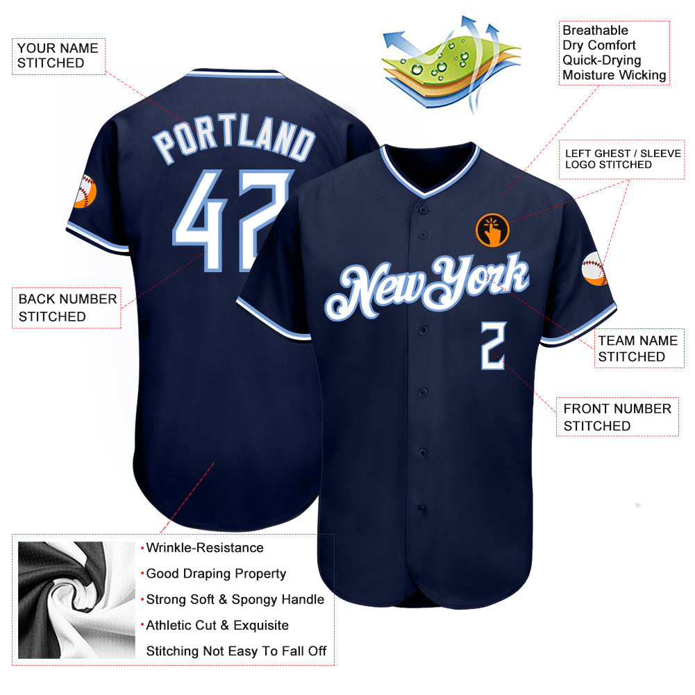Custom Navy White-Light Blue Authentic Baseball Jersey view 3