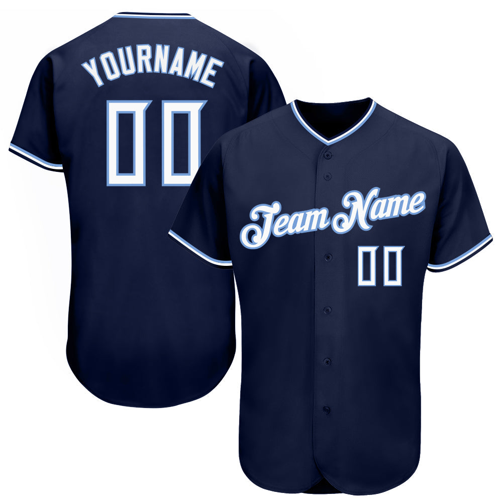 Custom Navy White-Light Blue Authentic Baseball Jersey - Main View