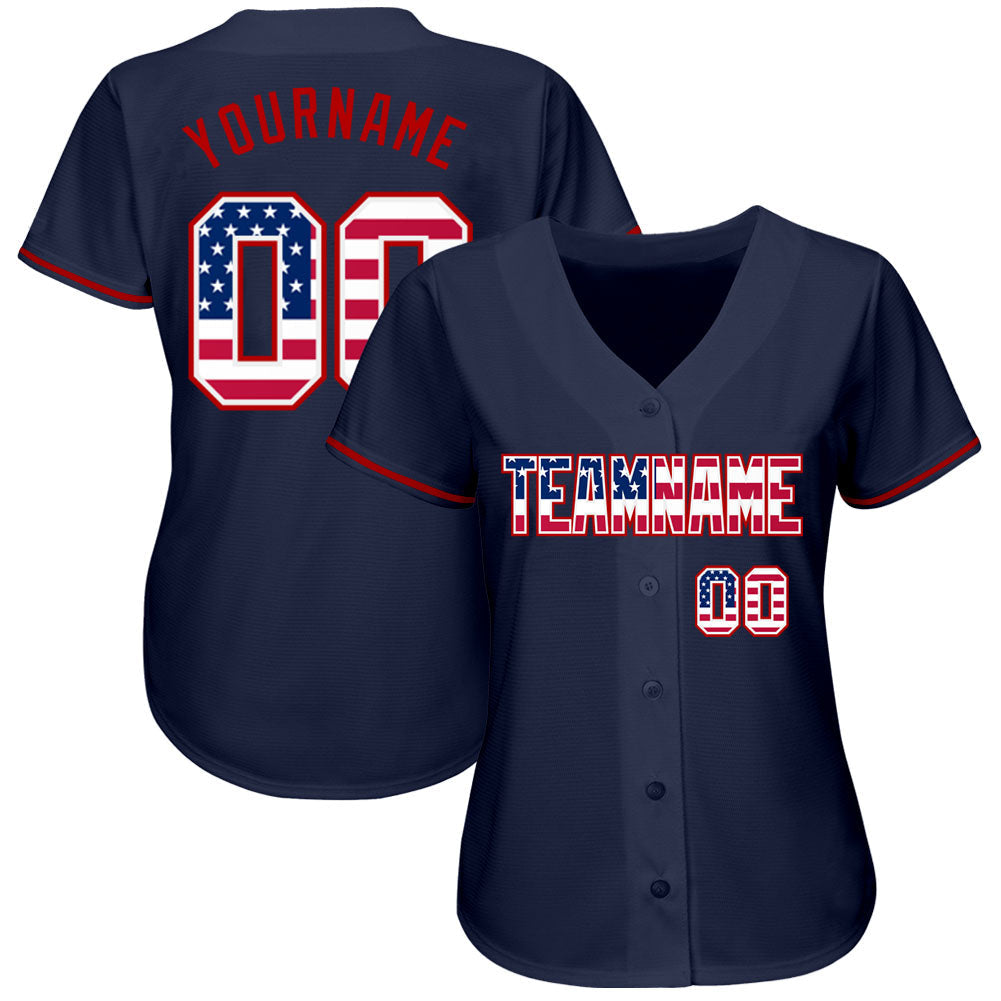 Custom Navy USA Flag-Red Authentic Baseball Jersey view 2