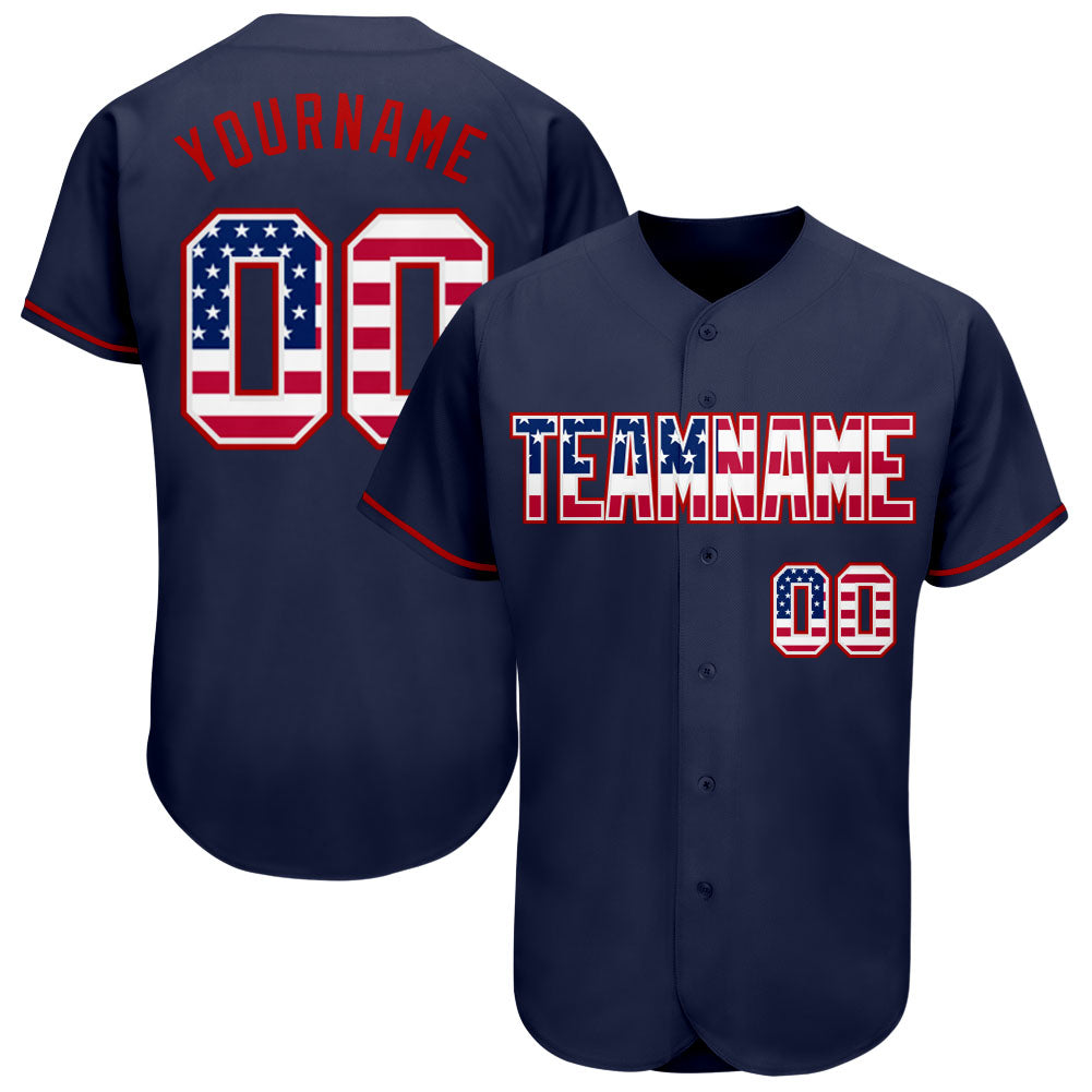 Custom Navy USA Flag-Red Authentic Baseball Jersey - Main View