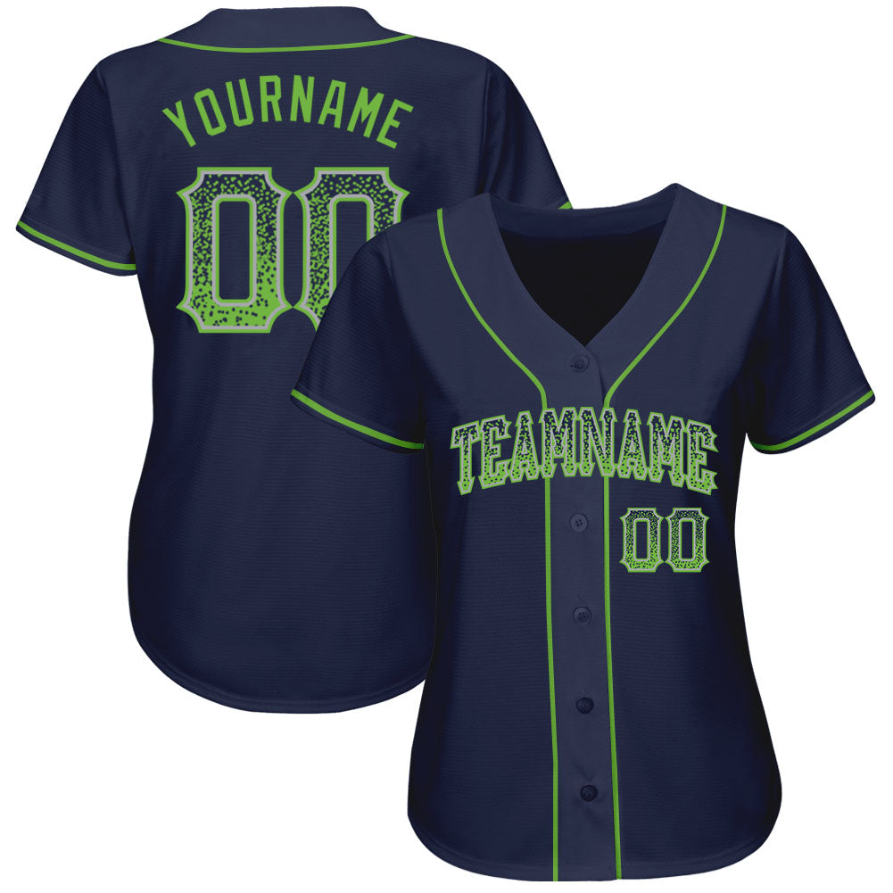 Custom Navy Neon Green-Gray Authentic Drift Fashion Baseball Jersey view 2