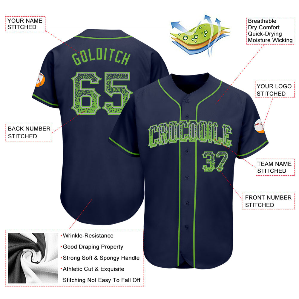 Custom Navy Neon Green-Gray Authentic Drift Fashion Baseball Jersey view 3