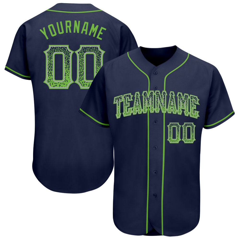 Custom Navy Neon Green-Gray Authentic Drift Fashion Baseball Jersey - Main View