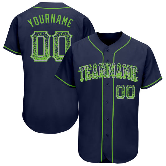 Custom Navy Neon Green-Gray Authentic Drift Fashion Baseball Jersey - Main View