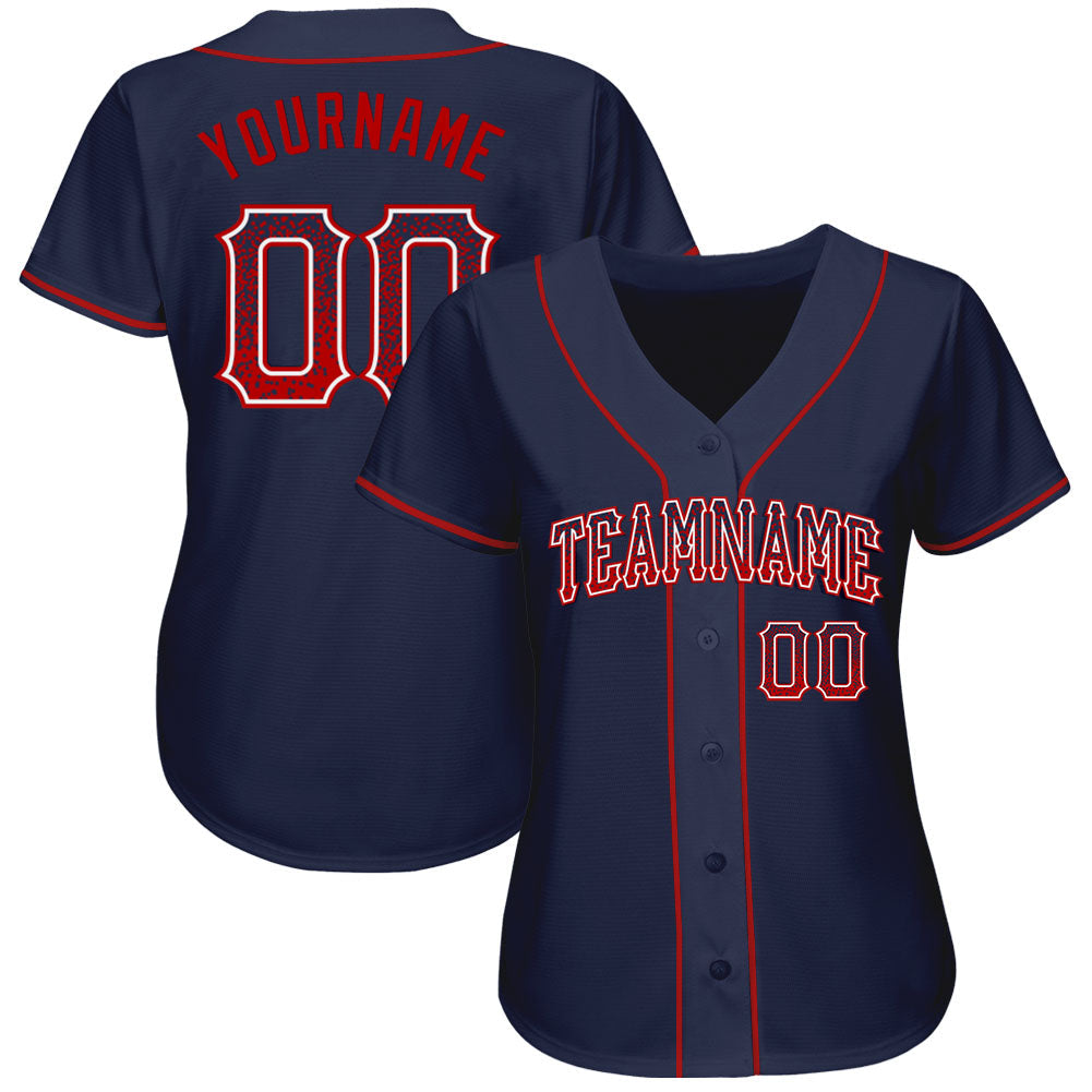 Custom Navy Red-White Authentic Drift Fashion Baseball Jersey view 2