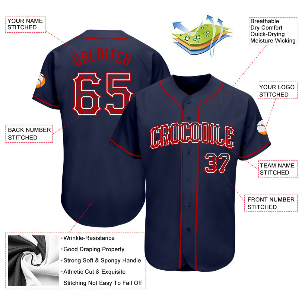 Custom Navy Red-White Authentic Drift Fashion Baseball Jersey view 3