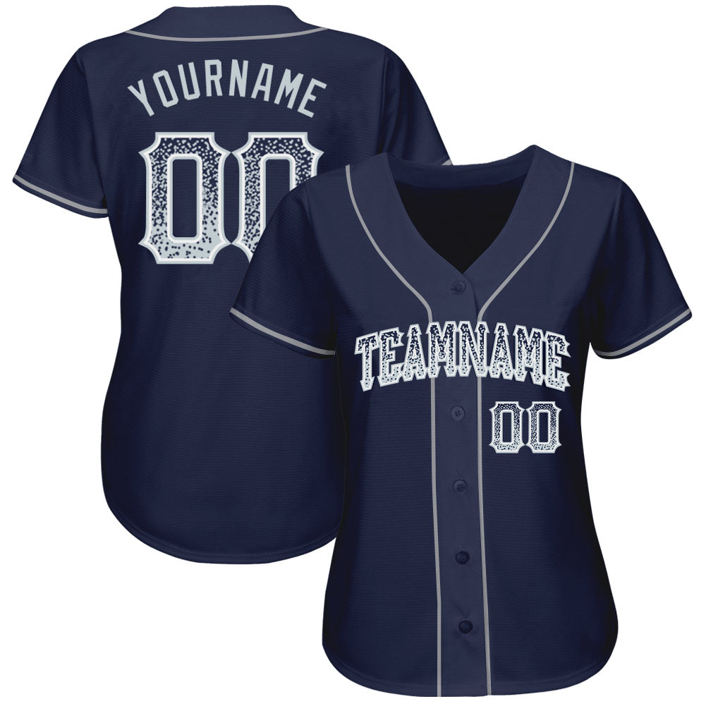 Custom Navy Silver-White Authentic Drift Fashion Baseball Jersey view 2