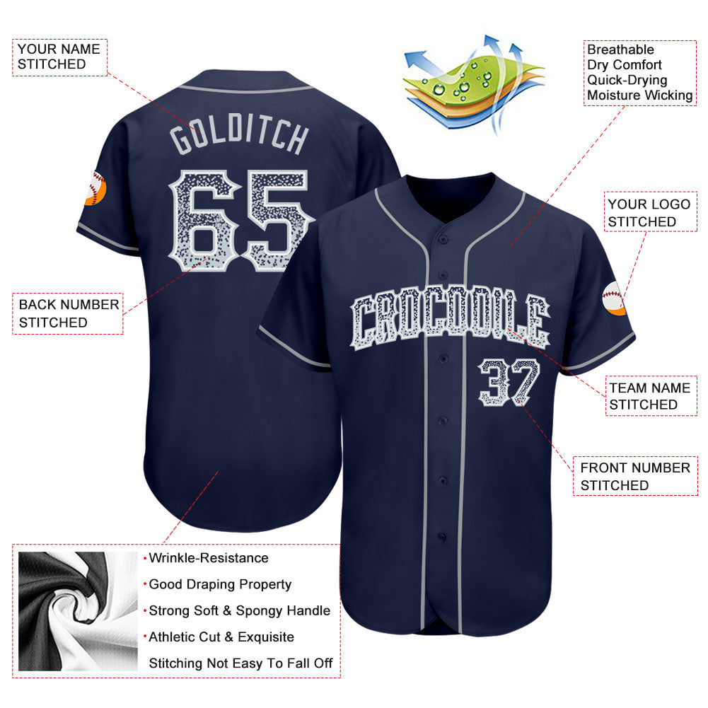 Custom Navy Silver-White Authentic Drift Fashion Baseball Jersey view 3
