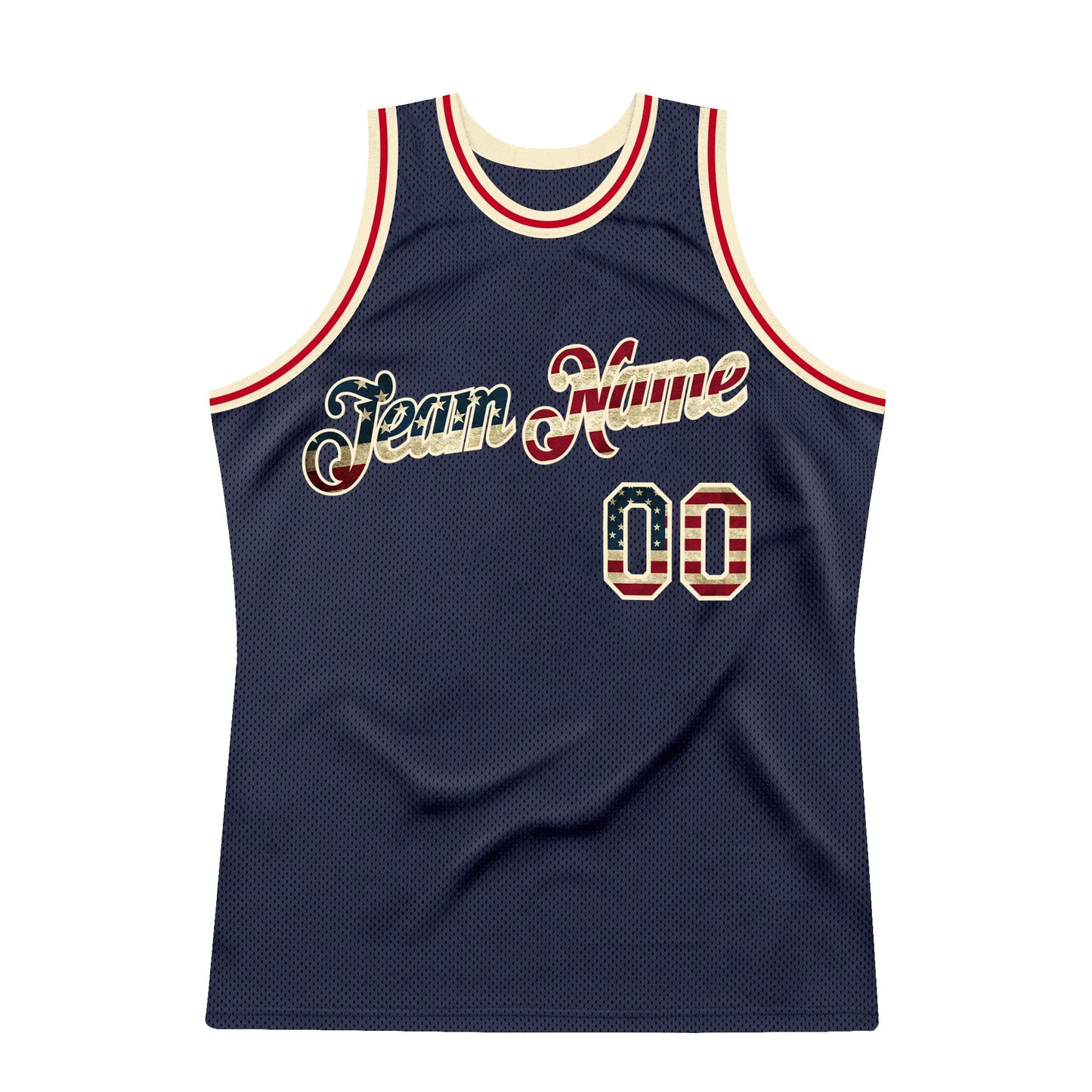 Custom Navy Vintage USA Flag-Cream Authentic Throwback Basketball Jersey view 5