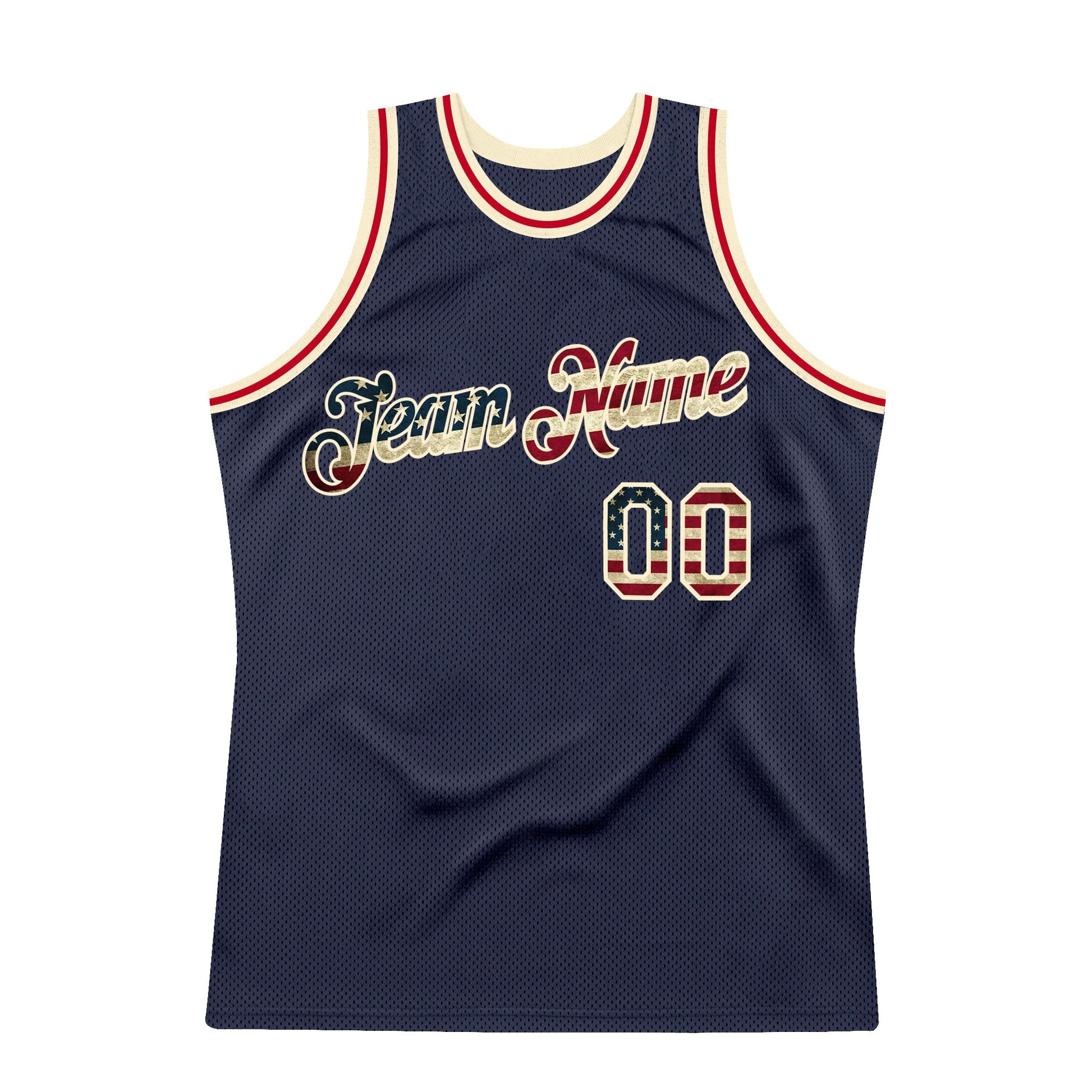 Custom Navy Vintage USA Flag-Cream Authentic Throwback Basketball Jersey view 5