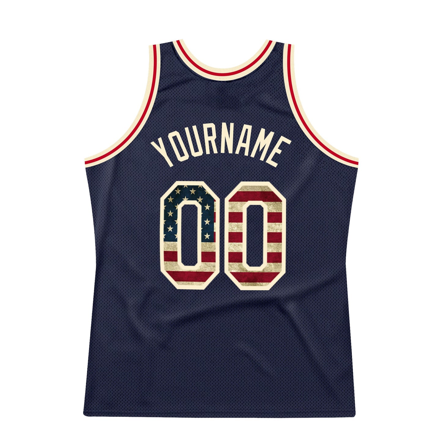 Custom Navy Vintage USA Flag-Cream Authentic Throwback Basketball Jersey view 6