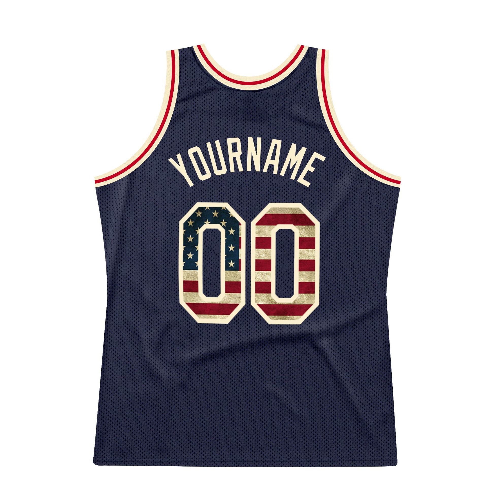 Custom Navy Vintage USA Flag-Cream Authentic Throwback Basketball Jersey view 6