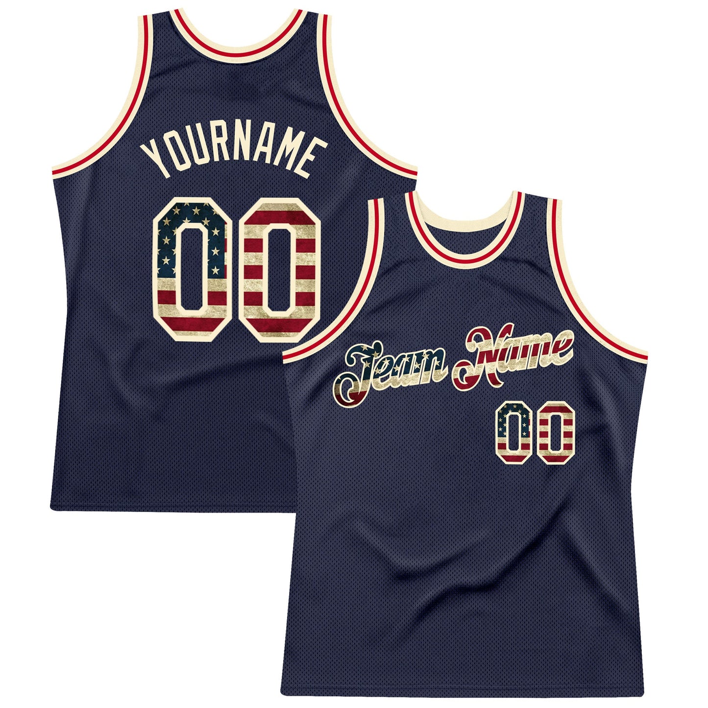 Custom Navy Vintage USA Flag-Cream Authentic Throwback Basketball Jersey - Main View