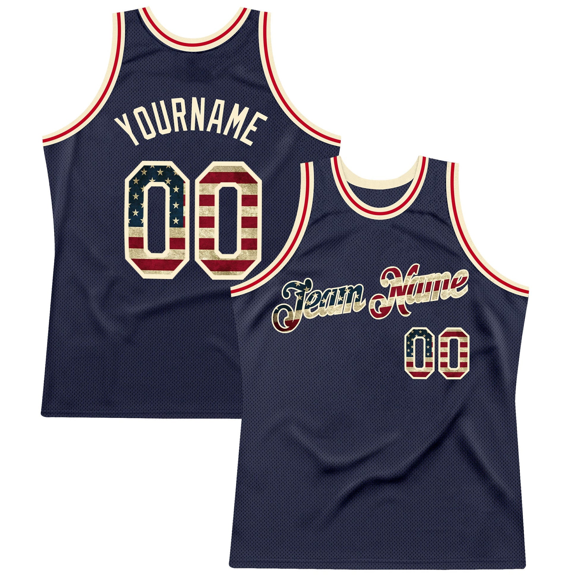 Custom Navy Vintage USA Flag-Cream Authentic Throwback Basketball Jersey - Main View