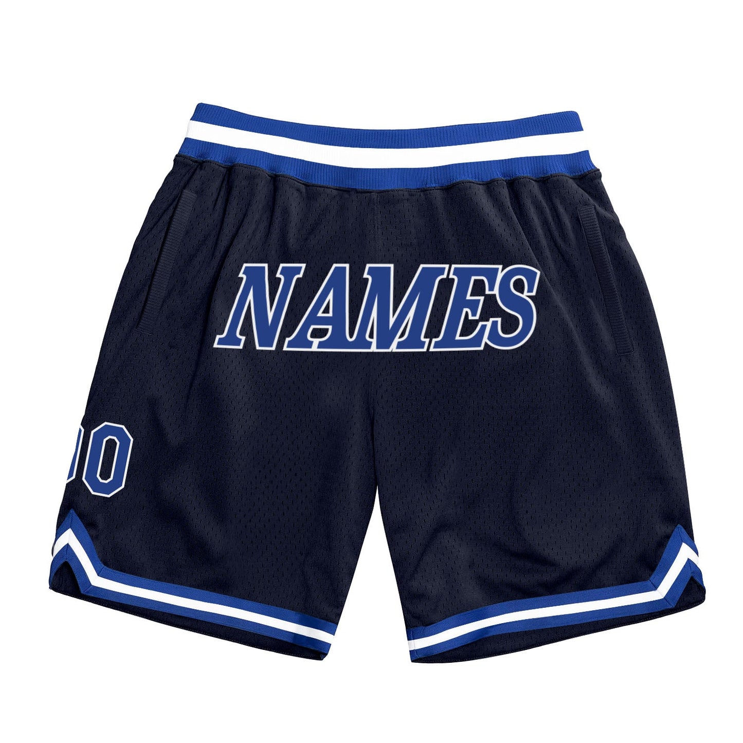 Custom Navy Royal-White Authentic Throwback Basketball Shorts - Main View