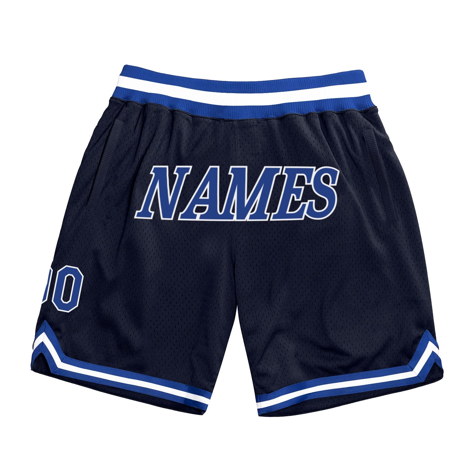 Custom Navy Royal-White Authentic Throwback Basketball Shorts - Main View