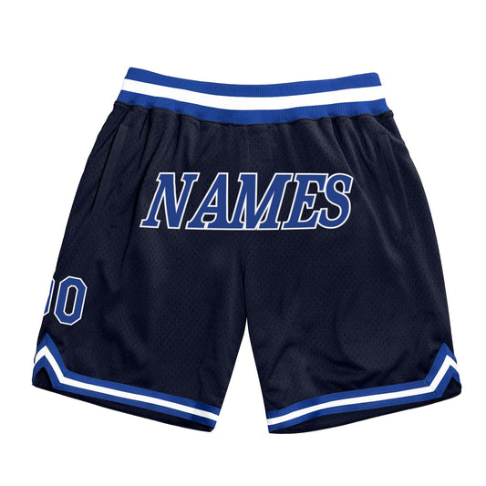 Custom Navy Royal-White Authentic Throwback Basketball Shorts - Main View