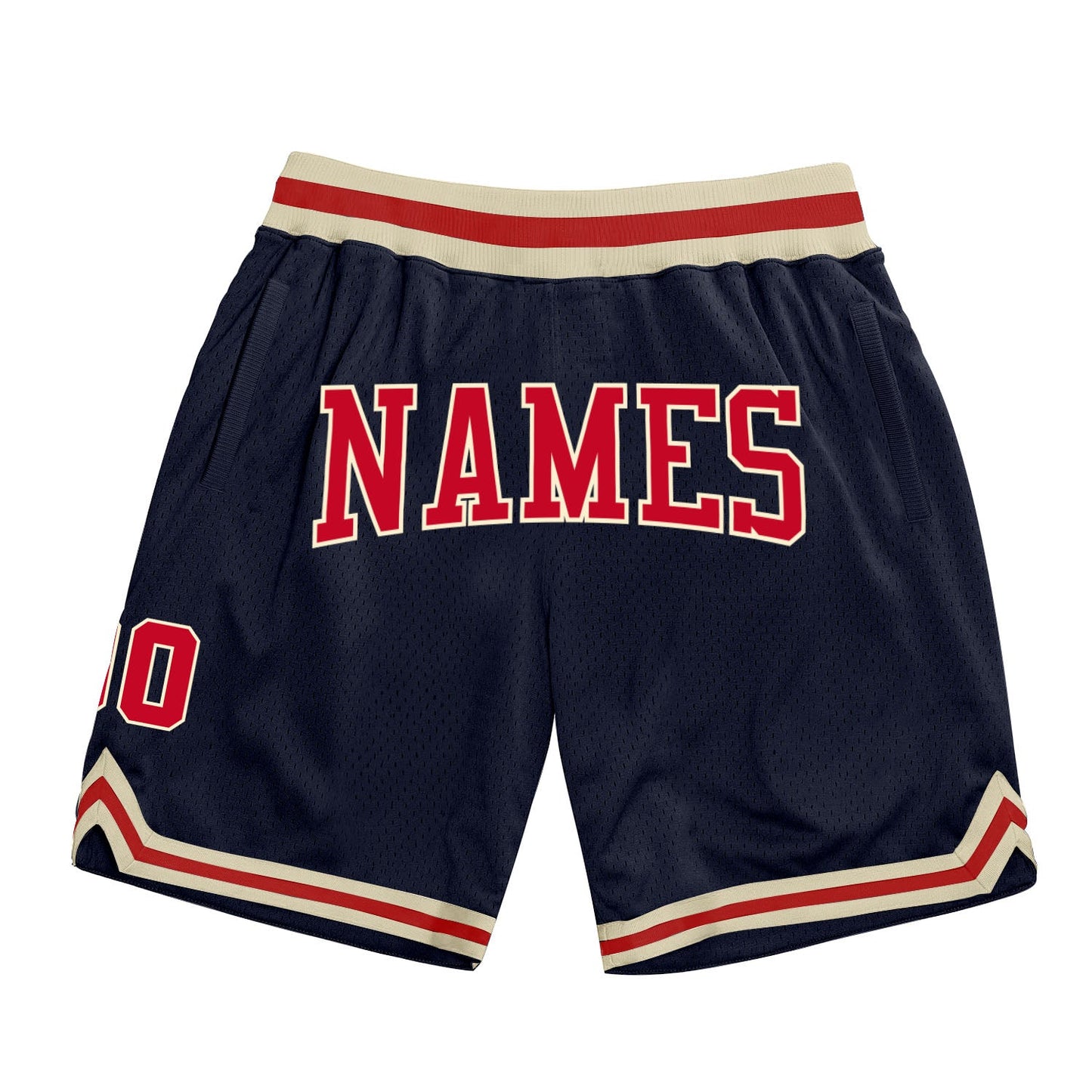 Custom Navy Red-Cream Authentic Throwback Basketball Shorts - Main View