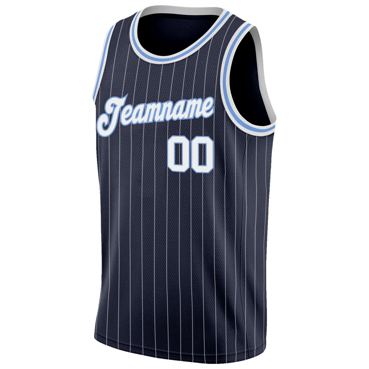 Custom Navy White Pinstripe White-Light Blue Authentic Basketball Jersey view 5