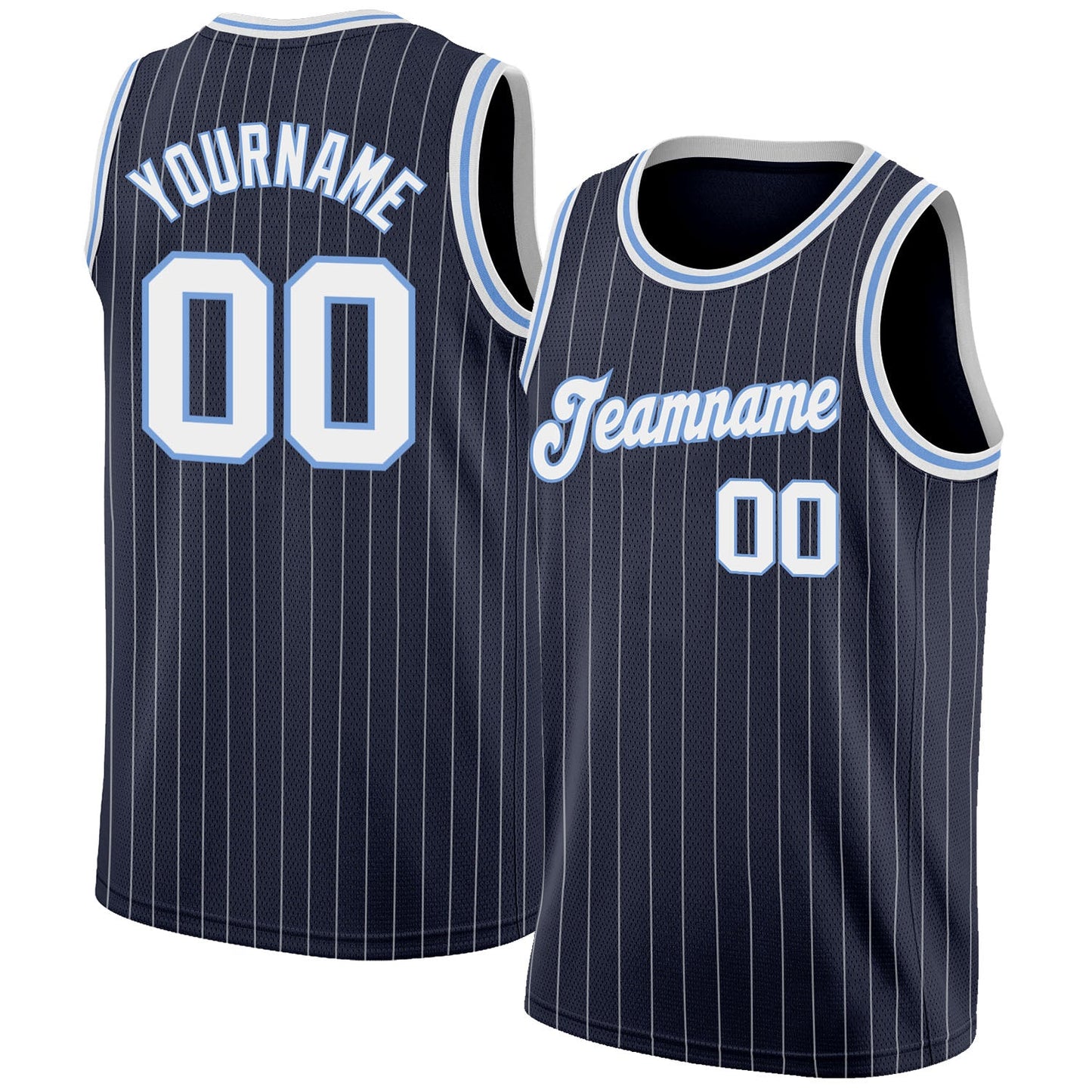Custom Navy White Pinstripe White-Light Blue Authentic Basketball Jersey - Main View