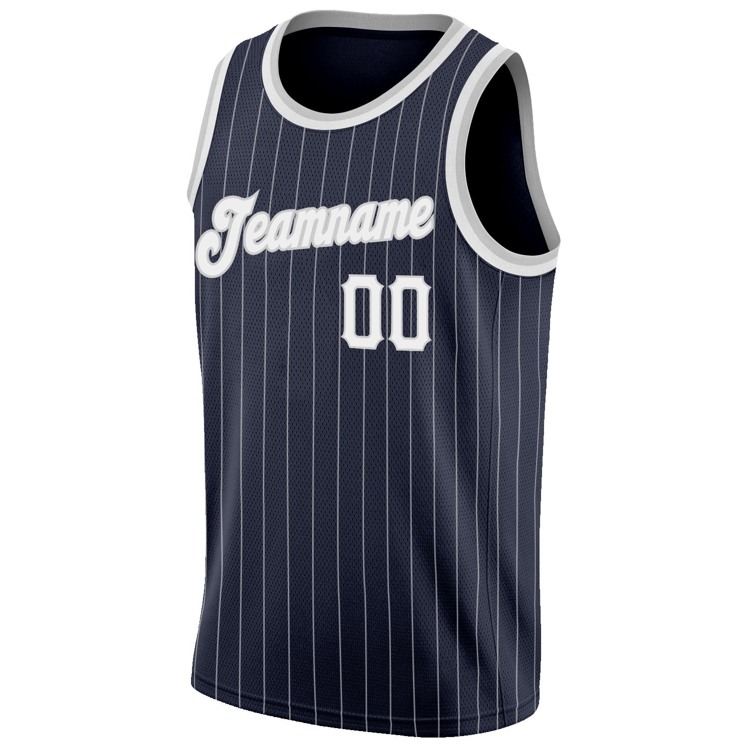 Custom Navy White Pinstripe White-Gray Authentic Basketball Jersey view 5