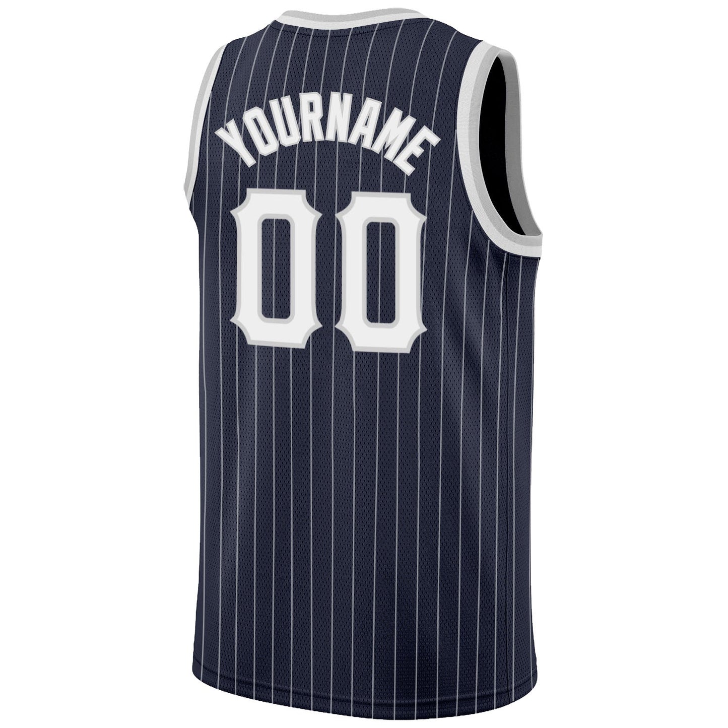 Custom Navy White Pinstripe White-Gray Authentic Basketball Jersey view 6