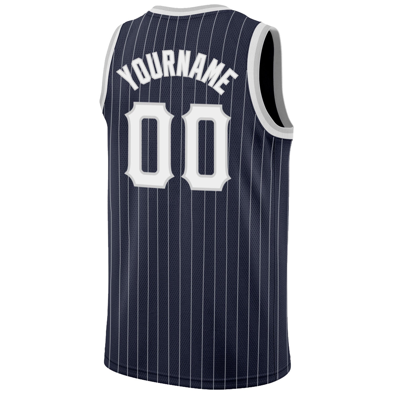 Custom Navy White Pinstripe White-Gray Authentic Basketball Jersey view 6